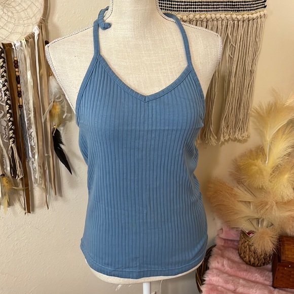 Newport News Powder Blue Halter Top/ 100% Cotton/ Large - Picture 2 of 6